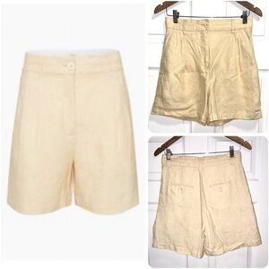 Aritzia Wilfred Chariot Linen Chambray Wheat Short High-waisted Pleated Size 2